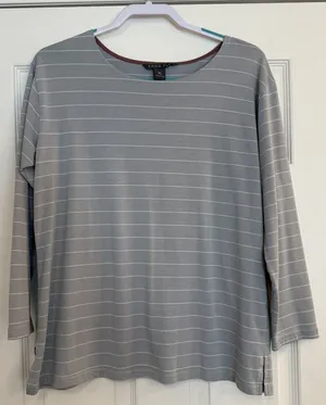 FREE FLY Bamboo Top Women Sz XL Pullover‎ Shirt Blue Gray Striped Casual Stretch thumbnail 1