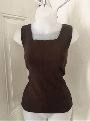 1990s Designers Originals chocolate Brown square scoop neck sleeveless tank top blouse office siren core thumbnail 4