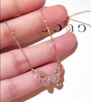 14K Rose Gold Plated Butterfly Pendant Necklace for Women thumbnail 1