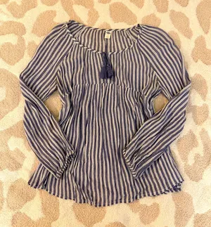Old Navy Striped Blouse Blue White thumbnail 1
