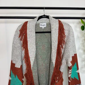 Wrangler Boho Western Aztec Print Fringe Belted Cardigan size XL thumbnail 11