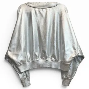 NWT GAIA Free People Metallic Silver Foil Coated Oversized Sweatshirt S Sold Out thumbnail 5
