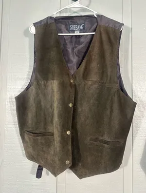 Shebang Brown Leather Vest Size 2X EUC thumbnail 1