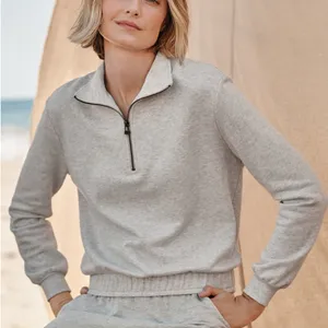 Garnet Hill Cropped Quarter Zip Pullover Sweatshirt Women’s Size XS Light Gray‎ thumbnail 1