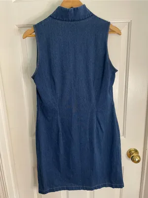 J. McLaughlin Sleeveless Dark Blue Denim Zip-Front Dress Size Large trad wife thumbnail 6