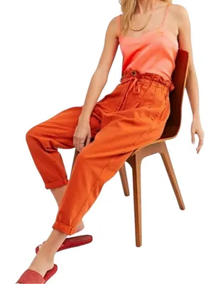 Free People Margate Pleated Trouser Pants Bird of Paradise Orange Size S thumbnail 4
