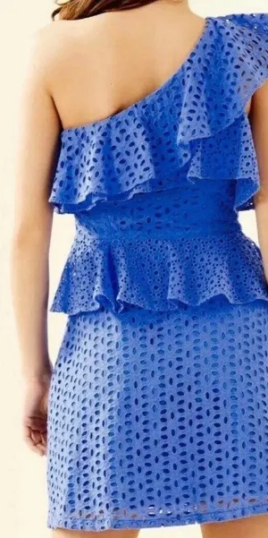 Lilly Pulitzer Dress Josey Eyelet White Cotton Ruffle One-Shoulder thumbnail 2