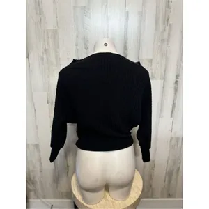 Windsor Black Textured Long Sleeve Top Size M Boat Neck Stretchy thumbnail 3