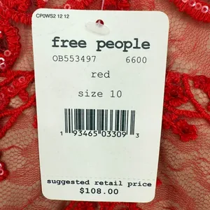 NWT Free People Night Shimmers Mini Dress Red Lace Sequin V Neck Size 10 Glam thumbnail 4