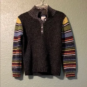 ANTHROPOLOGIE COUSIN JOHNNY Wool Blend Striped Sleeves Gray Sweater Unisex thumbnail 4