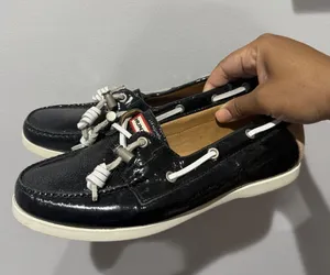 Hunter Willemberg Leather Boat Deck Shoes Flats Loafers White Black‎ 8.5 F thumbnail 1