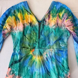 Tie Thai Boho Bell Sleeve Tie Dye Festival Maxi Dress Womens Large Multi-Color thumbnail 9