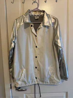 Victoria’s Secret PINK Silver White Coach Jacket XS Y2K Windbreaker thumbnail 2