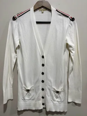 Burberry London White Cotton Icon Stripe Epaulet Cardigan S thumbnail 2