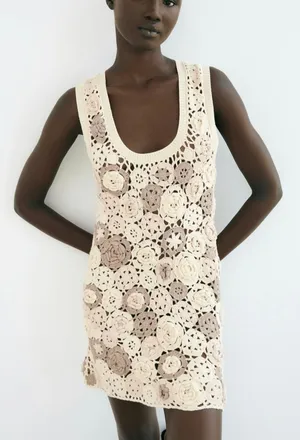 ZARA Floral Crochet Knit Dress thumbnail 2