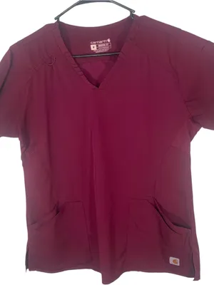 Carhartt Women's Short Sleeve V-Neck Top in Burgundy Size Medium thumbnail 1
