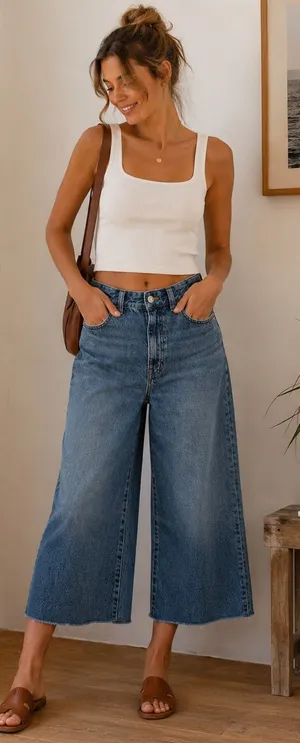 Madewell‎ Curvy Super Wide Leg Crop High Rise Raw Hem Jeans thumbnail 1