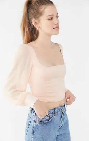 Urban Outfitters Lena Sheer Sleeve Square Neck Blouse thumbnail 1