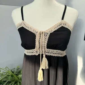 1. State Black Maxi Dress Spaghetti Straps Empire‎ Waist Cream Crochet Trim size XS Beach thumbnail 6
