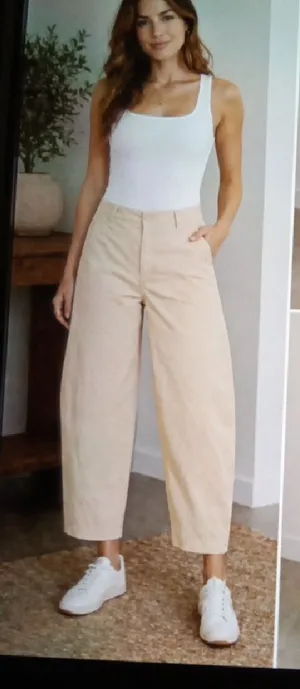 Maeve Light Beige Trousers Cotton Blend Cropped Barrel Leg Vacation Womens 14 thumbnail 1