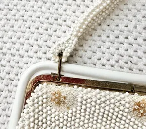 Vintage Corde Bead Bridal Snowflake Winter White Gold Clasp Top Handle Bag thumbnail 10