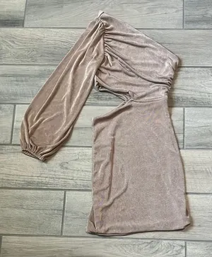 Gold Asymmetrical Puff Sleeve Cocktail Dress thumbnail 1