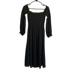Aritzia Wilfred black stretchy smocked midi dress grunge dark fairy Small thumbnail 3