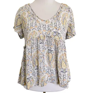 Lucky Brand Pastel Paisley Floral Print Peplum Top M thumbnail 4