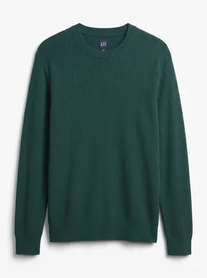 GAP Men's Forest Green Waffle-Knit Crewneck Sweater thumbnail 2