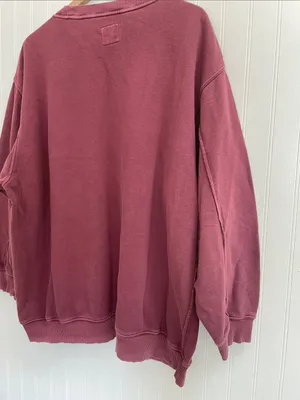 AERIE Everyday Pocket Pullover Crewneck Ribbed in Burgundy Size XL thumbnail 7