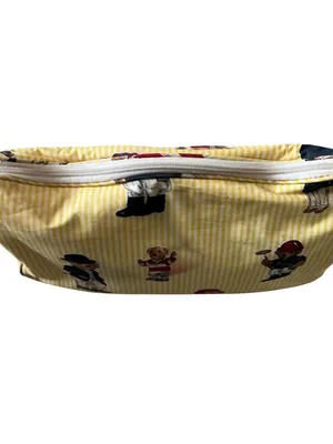 Vintage Ralph Lauren Polo Bear cosmetic travel bag yellow white pinstriped thumbnail 4