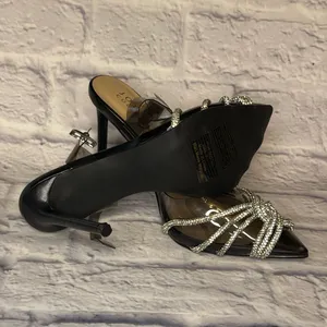 Journee Collection Black and Silver Strappy Heels thumbnail 3