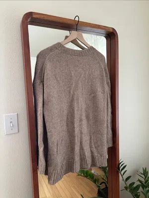 Banana Republic Wool Cotton Cardigan Chunky Knit Button Front Taupe Brown S thumbnail 5