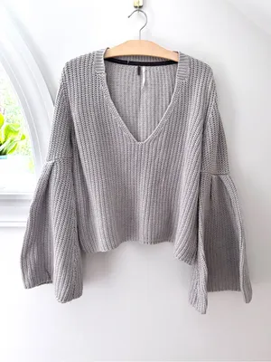 Free People Damsel Bell Sleeve Chunky Knit Sweater Gray XS Boho thumbnail 6