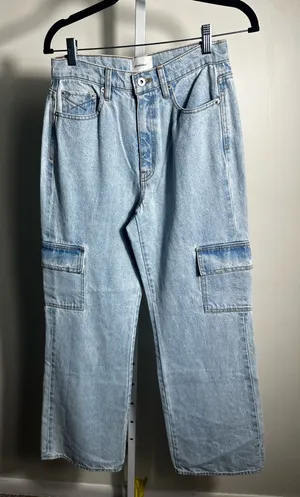 J176. NWT Unpublished Jolene Cargo Jeans Echo Park Light Wash High Rise Wide Leg thumbnail 1