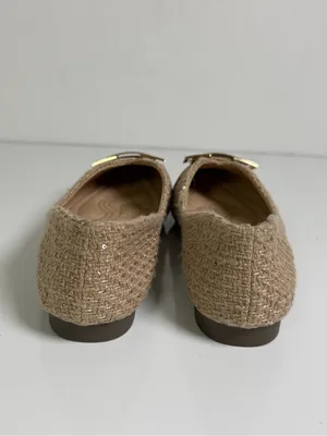 LDEBAO Women’s Tweed Pointed Toe Ballet Flats Beige Gold Buckle Sz US 8 thumbnail 2