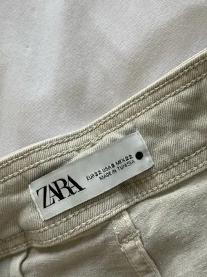 Zara Marine Pant with Cargo Style Oatmeal Color Straight-Leg Jeans with Raw Hem thumbnail 2