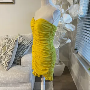 For Love And Lemons Strapless Ruched Yellow Mini Dress thumbnail 5