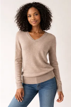 Quince 100% Cashmere Sweater Small V-Neck Taupe Beige Classic Minimalist thumbnail 1