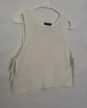White House Black Market Sweater Vest Small Off White Side Tie Sleeveless(A919) thumbnail 1