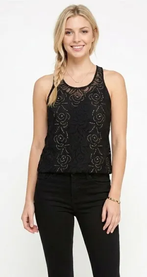 Day trip size medium black embroidered top thumbnail 1