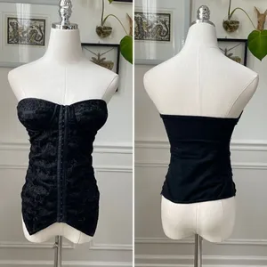 Kookai Black Satin Jacquard Bustier Top Mon Wife $100 S M thumbnail 2