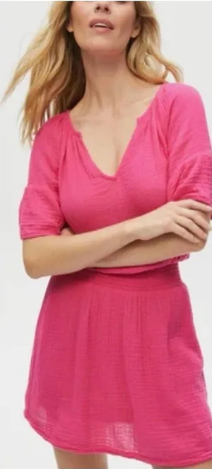 NWT Michael Stars‎ $168 Katelyn Mini Dress WildBerry Gauze Smocked Cotton Size S thumbnail 1
