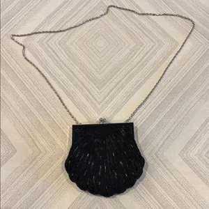 Apt. 9 Black Beaded Evening Bag Silver Chain Small Formal Clutch thumbnail 1