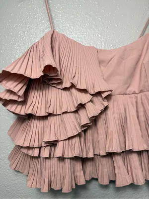 Zara XS Blush Pink Pleated Layered Ruffle‎ Asymmetrical Cami Crop romantic Top thumbnail 4