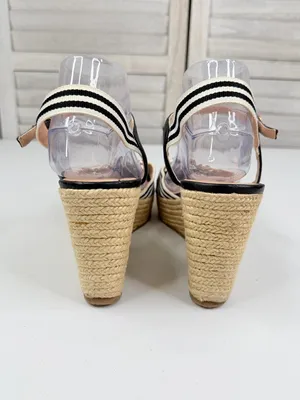 NINE WEST Women's "BREEZE0L1" Striped Espadrille Wedge Sandal Black/White-9.5M thumbnail 7