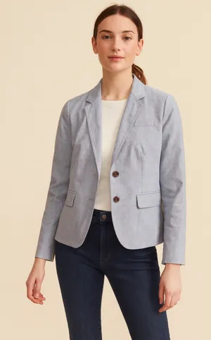 J Crew Women's Light Blue Linen Blend  Buttoned Blazer.   Size-2 thumbnail 1