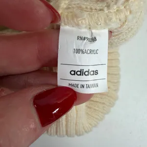 Adidas OS Beanie Cream Ribbed Knit Iridescent Trefoil Logo Winter Hat Streetwear thumbnail 9