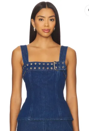 Thalia Top in True Blue Wash Amanda Uprichard size medium buckle denim blouse thumbnail 1