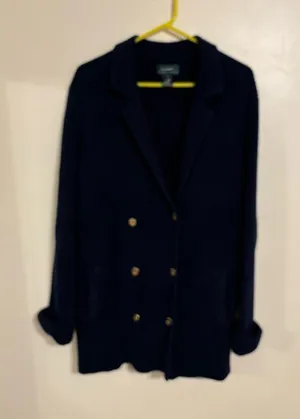 Lauren Ralph Lauren Navy Ribbed Cotton Double Breasted Cardigan M thumbnail 1
